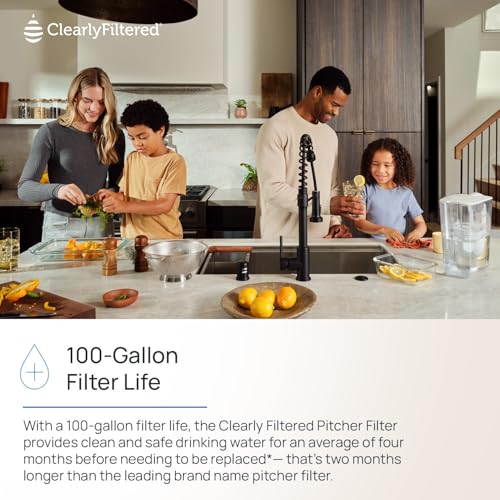 Clearly Filtered No 1 Filtered Water Pitcher/Updated Model/Targets 365  Contaminants e g  Fluoride Chlorine PFAS Microplastics Lead Arsenic BPA/BPS Free  Pitcher Includes 1 Filter 