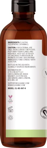 Cliganic 100  Pure Vitamin E Oil for Skin  Hair & Face 240 000 IU  8oz   Non GMO Verified   Natural D Alpha Tocopherol