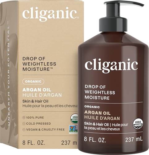 Cliganic Organic Argan Oil 8oz with Pump  100  Pure   for Hair  Face & Skin  Packaging May Vary