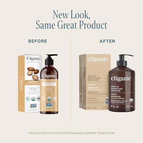 Cliganic Organic Argan Oil 8oz with Pump  100  Pure   for Hair  Face & Skin  Packaging May Vary