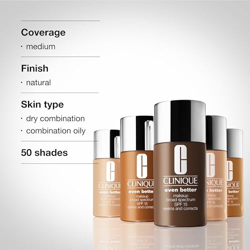 Clinique Even Better Makeup Liquid Foundation SPF 15 With Vitamin C For Dry   Oily Combination Skin Types   Medium Coverage   Natural Finish   Evens Skin Tone   Reduces Dark Spots
