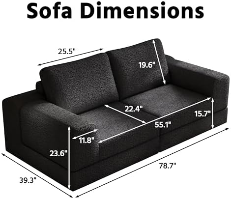 Cloud Modular Sectional Sofa  DIY Combination Modular Couch for Living Room  Unique Knitted Fabric Love Seat Couches with 2 Pillows  2 Seater Comfy Sectional Couch with No Assembly  Black 