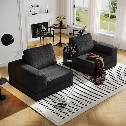Cloud Modular Sectional Sofa  DIY Combination Modular Couch for Living Room  Unique Knitted Fabric Love Seat Couches with 2 Pillows  2 Seater Comfy Sectional Couch with No Assembly  Black 