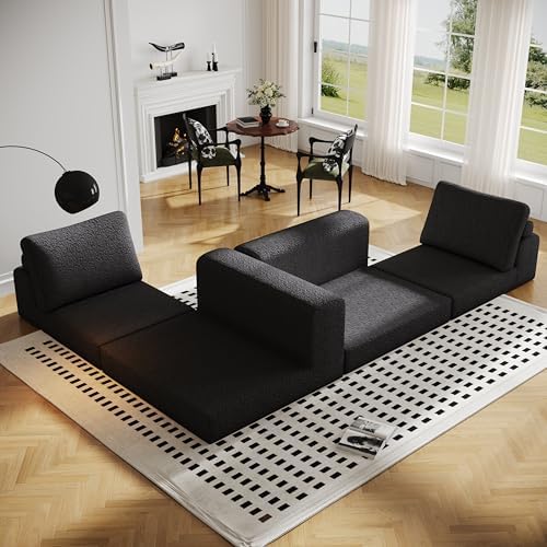Cloud Modular Sectional Sofa  DIY Combination Modular Couch for Living Room  Unique Knitted Fabric Love Seat Couches with 2 Pillows  2 Seater Comfy Sectional Couch with No Assembly  Black 