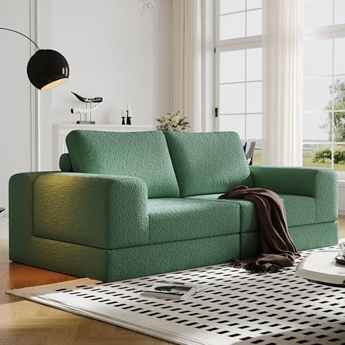 Cloud Modular Sectional Sofa  DIY Combination Modular Couch for Living Room  Unique Knitted Fabric Love Seat Couches with 2 Pillows  2 Seater Comfy Sectional Couch with No Assembly  Black 
