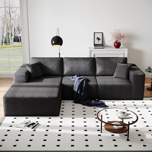 Cloud Modular Sectional Sofa  DIY Combination Modular Couch for Living Room  Unique Knitted Fabric Love Seat Couches with 2 Pillows  2 Seater Comfy Sectional Couch with No Assembly  Black 