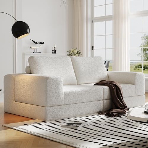 Cloud Modular Sectional Sofa  DIY Combination Modular Couch for Living Room  Unique Knitted Fabric Love Seat Couches with 2 Pillows  2 Seater Comfy Sectional Couch with No Assembly  Black 