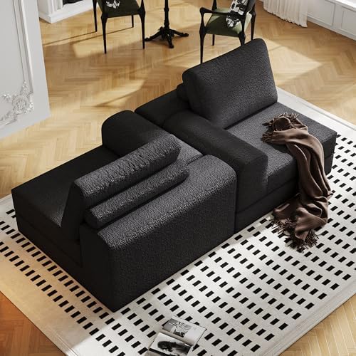 Cloud Modular Sectional Sofa  DIY Combination Modular Couch for Living Room  Unique Knitted Fabric Love Seat Couches with 2 Pillows  2 Seater Comfy Sectional Couch with No Assembly  Black 