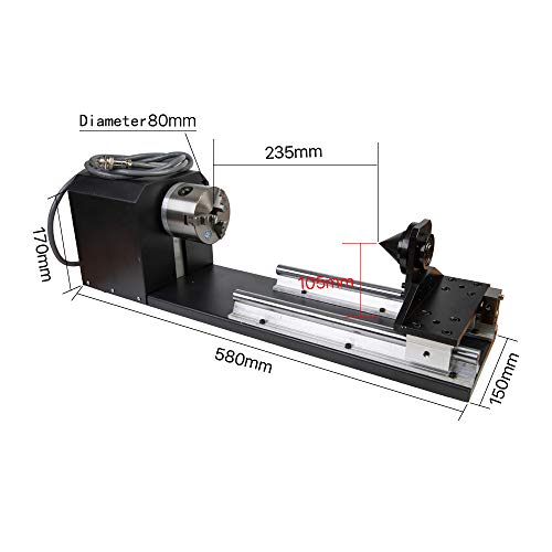 Cloudray Co2 Laser Rotary Attachment Rotary Axis 2 Axis CNC Laser Rotary Attachment with Nema 23 2 Phase Stepper Motor Chuck 4 Pin