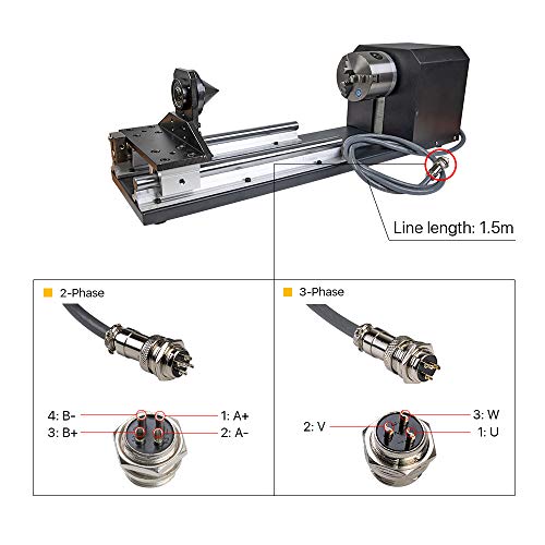 Cloudray Co2 Laser Rotary Attachment Rotary Axis 2 Axis CNC Laser Rotary Attachment with Nema 23 2 Phase Stepper Motor Chuck 4 Pin