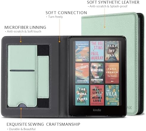 CoBak Case with Stand for Kindle Paperwhite 12th Gen 2024 Released  7  & Kindle Colorsoft Signature Edition   Durable PU Leather Cover with Auto Sleep Wake  Card Slot  Hand Strap Feature  Sage Green