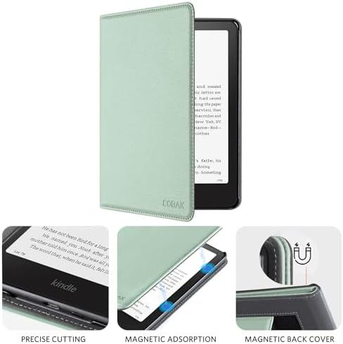 CoBak Case with Stand for Kindle Paperwhite 12th Gen 2024 Released  7  & Kindle Colorsoft Signature Edition   Durable PU Leather Cover with Auto Sleep Wake  Card Slot  Hand Strap Feature  Sage Green