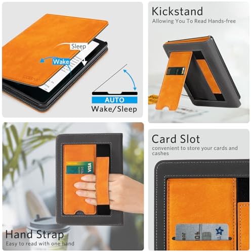 CoBak Case with Stand for Kindle Paperwhite 12th Gen 2024 Released  7  & Kindle Colorsoft Signature Edition   Durable PU Leather Cover with Auto Sleep Wake  Card Slot  Hand Strap Feature  Sage Green