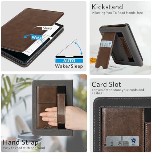 CoBak Case with Stand for Kindle Paperwhite 12th Gen 2024 Released  7  & Kindle Colorsoft Signature Edition   Durable PU Leather Cover with Auto Sleep Wake  Card Slot  Hand Strap Feature  Sage Green