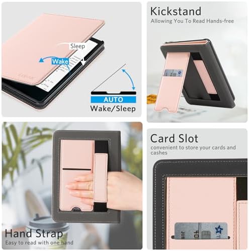 CoBak Case with Stand for Kindle Paperwhite 12th Gen 2024 Released  7  & Kindle Colorsoft Signature Edition   Durable PU Leather Cover with Auto Sleep Wake  Card Slot  Hand Strap Feature  Sage Green