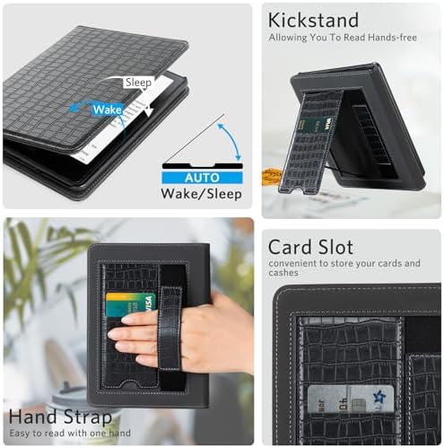 CoBak Case with Stand for Kindle Paperwhite 12th Gen 2024 Released  7  & Kindle Colorsoft Signature Edition   Durable PU Leather Cover with Auto Sleep Wake  Card Slot  Hand Strap Feature  Sage Green