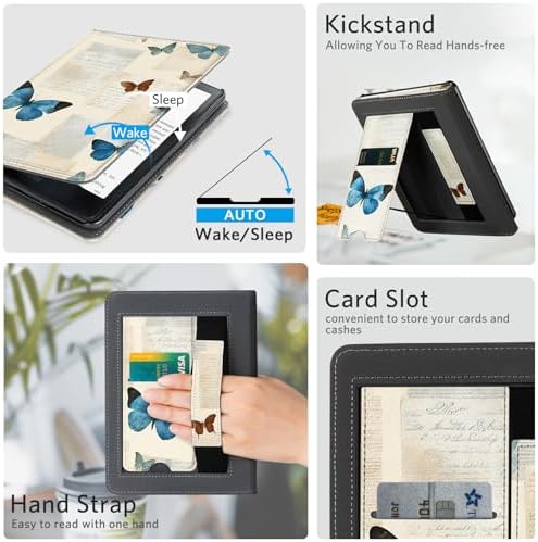 CoBak Case with Stand for Kindle Paperwhite 12th Gen 2024 Released  7  & Kindle Colorsoft Signature Edition   Durable PU Leather Cover with Auto Sleep Wake  Card Slot  Hand Strap Feature  Sage Green