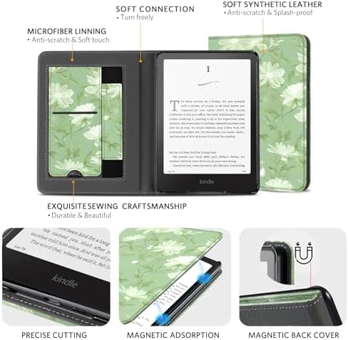 CoBak Case with Stand for Kindle Paperwhite 12th Gen 2024 Released  7  & Kindle Colorsoft Signature Edition   Durable PU Leather Cover with Auto Sleep Wake  Card Slot  Hand Strap Feature  Sage Green
