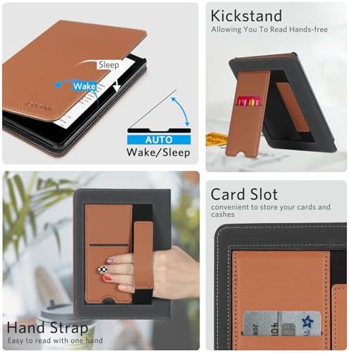 CoBak Case with Stand for Kindle Paperwhite 12th Gen 2024 Released  7  & Kindle Colorsoft Signature Edition   Durable PU Leather Cover with Auto Sleep Wake  Card Slot  Hand Strap Feature  Sage Green