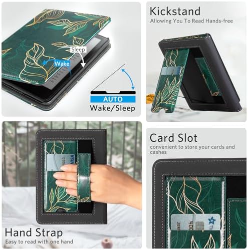 CoBak Case with Stand for Kindle Paperwhite 12th Gen 2024 Released  7  & Kindle Colorsoft Signature Edition   Durable PU Leather Cover with Auto Sleep Wake  Card Slot  Hand Strap Feature  Sage Green