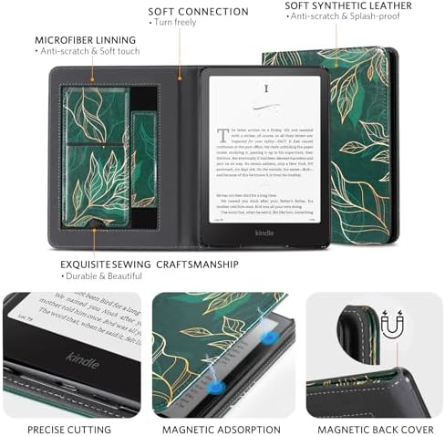 CoBak Case with Stand for Kindle Paperwhite 12th Gen 2024 Released  7  & Kindle Colorsoft Signature Edition   Durable PU Leather Cover with Auto Sleep Wake  Card Slot  Hand Strap Feature  Sage Green