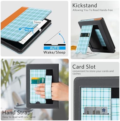 CoBak Case with Stand for Kindle Paperwhite 12th Gen 2024 Released  7  & Kindle Colorsoft Signature Edition   Durable PU Leather Cover with Auto Sleep Wake  Card Slot  Hand Strap Feature  Sage Green