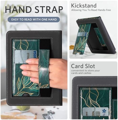 CoBak Case with Stand for Kindle Paperwhite 12th Gen 2024 Released  7  & Kindle Colorsoft Signature Edition   Durable PU Leather Cover with Auto Sleep Wake  Card Slot  Hand Strap Feature  Sage Green