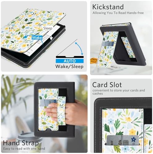 CoBak Case with Stand for Kindle Paperwhite 12th Gen 2024 Released  7  & Kindle Colorsoft Signature Edition   Durable PU Leather Cover with Auto Sleep Wake  Card Slot  Hand Strap Feature  Sage Green