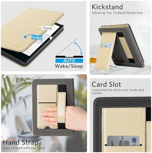 CoBak Case with Stand for Kindle Paperwhite 12th Gen 2024 Released  7  & Kindle Colorsoft Signature Edition   Durable PU Leather Cover with Auto Sleep Wake  Card Slot  Hand Strap Feature  Sage Green