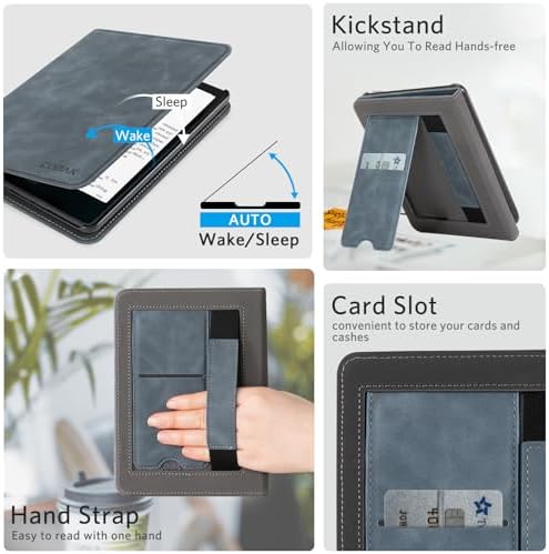 CoBak Case with Stand for Kindle Paperwhite 12th Gen 2024 Released  7  & Kindle Colorsoft Signature Edition   Durable PU Leather Cover with Auto Sleep Wake  Card Slot  Hand Strap Feature  Sage Green