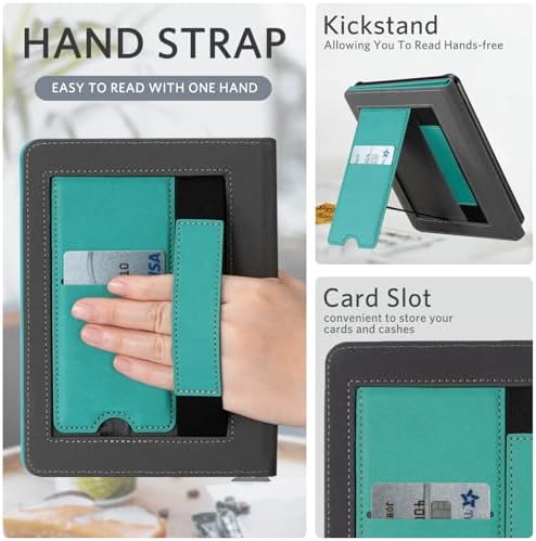 CoBak Case with Stand for Kindle Paperwhite 12th Gen 2024 Released  7  & Kindle Colorsoft Signature Edition   Durable PU Leather Cover with Auto Sleep Wake  Card Slot  Hand Strap Feature  Sage Green
