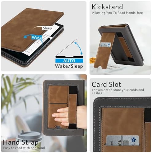 CoBak Case with Stand for Kindle Paperwhite 12th Gen 2024 Released  7  & Kindle Colorsoft Signature Edition   Durable PU Leather Cover with Auto Sleep Wake  Card Slot  Hand Strap Feature  Sage Green