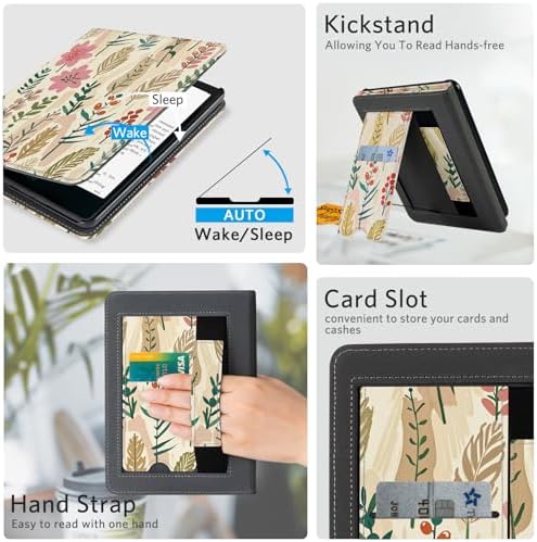 CoBak Case with Stand for Kindle Paperwhite 12th Gen 2024 Released  7  & Kindle Colorsoft Signature Edition   Durable PU Leather Cover with Auto Sleep Wake  Card Slot  Hand Strap Feature  Sage Green