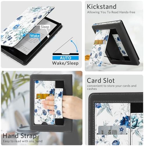 CoBak Case with Stand for Kindle Paperwhite 12th Gen 2024 Released  7  & Kindle Colorsoft Signature Edition   Durable PU Leather Cover with Auto Sleep Wake  Card Slot  Hand Strap Feature  Sage Green