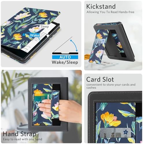 CoBak Case with Stand for Kindle Paperwhite 12th Gen 2024 Released  7  & Kindle Colorsoft Signature Edition   Durable PU Leather Cover with Auto Sleep Wake  Card Slot  Hand Strap Feature  Sage Green