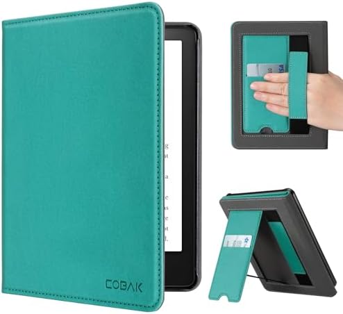 CoBak Case with Stand for Kindle Paperwhite 12th Gen 2024 Released  7  & Kindle Colorsoft Signature Edition   Durable PU Leather Cover with Auto Sleep Wake  Card Slot  Hand Strap Feature  Sage Green