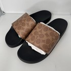 Coach Signature Logo Canvas Pool Slide Sandals Tan Men s US Size 10 D