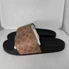 Coach Signature Logo Canvas Pool Slide Sandals Tan Men s US Size 10 D