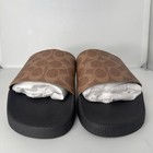 Coach Signature Logo Canvas Pool Slide Sandals Tan Men s US Size 10 D