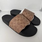 Coach Signature Logo Canvas Pool Slide Sandals Tan Men s US Size 10 D