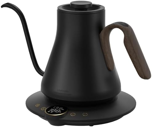 Cocinare Gooseneck Electric Kettle   1 F Precise Temperature Control  1500W Fast Heating  Pour Over Coffee & Tea Kettle with Brew Timer & Keep Warm  Stainless Steel  0 9L  Goya Walnut 