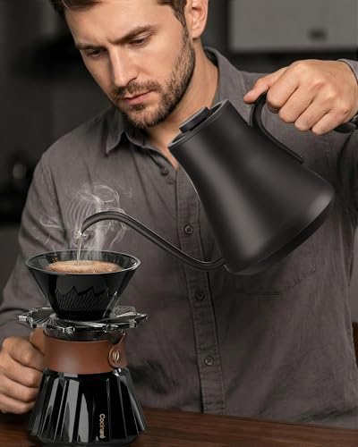 Cocinare Gooseneck Electric Kettle   1 F Precise Temperature Control  1500W Fast Heating  Pour Over Coffee & Tea Kettle with Brew Timer & Keep Warm  Stainless Steel  0 9L  Goya Walnut 