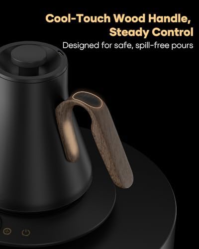 Cocinare Gooseneck Electric Kettle   1 F Precise Temperature Control  1500W Fast Heating  Pour Over Coffee & Tea Kettle with Brew Timer & Keep Warm  Stainless Steel  0 9L  Goya Walnut 