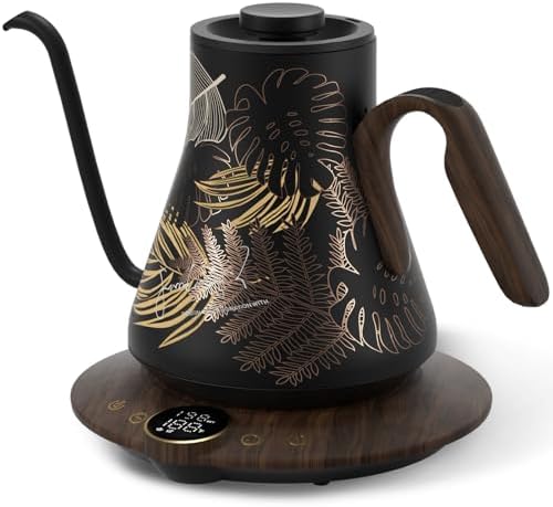 Cocinare Gooseneck Electric Kettle   1 F Precise Temperature Control  1500W Fast Heating  Pour Over Coffee & Tea Kettle with Brew Timer & Keep Warm  Stainless Steel  0 9L  Goya Walnut 