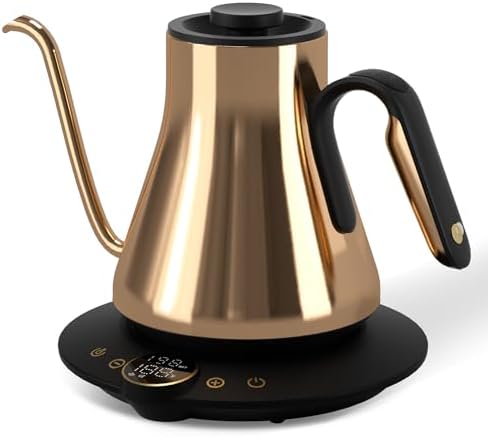 Cocinare Gooseneck Electric Kettle   1 F Precise Temperature Control  1500W Fast Heating  Pour Over Coffee & Tea Kettle with Brew Timer & Keep Warm  Stainless Steel  0 9L  Goya Walnut 