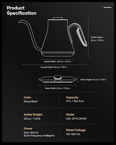 Cocinare Gooseneck Electric Kettle   1 F Precise Temperature Control  1500W Fast Heating  Pour Over Coffee & Tea Kettle with Brew Timer & Keep Warm  Stainless Steel  0 9L  Goya Walnut 