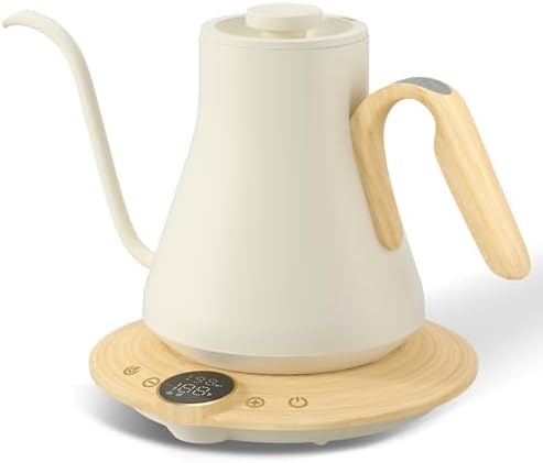 Cocinare Gooseneck Electric Kettle   1 F Precise Temperature Control  1500W Fast Heating  Pour Over Coffee & Tea Kettle with Brew Timer & Keep Warm  Stainless Steel  0 9L  Goya Walnut 