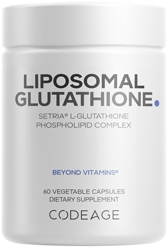 Codeage Suplemento de glutatión liposomal - Piel de glutatión de Setria L puro reducido - Píldoras en polvo de glutatión nanoencapsulado - Fosfolípidos - Complejo antioxidante - Vegano, sin OMG - 60 cápsulas