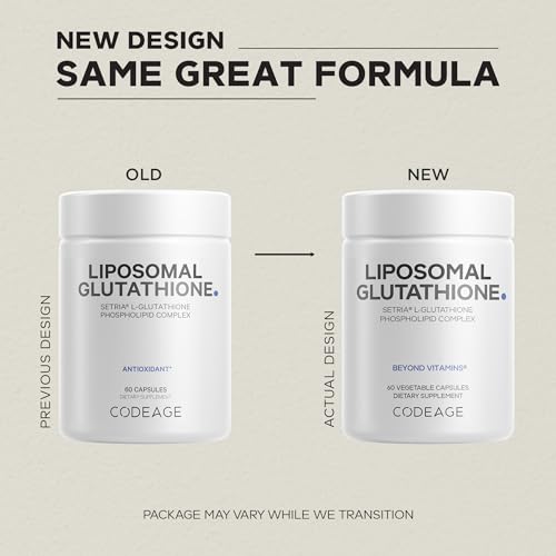 Codeage Suplemento de glutatión liposomal - Piel de glutatión de Setria L puro reducido - Píldoras en polvo de glutatión nanoencapsulado - Fosfolípidos - Complejo antioxidante - Vegano, sin OMG - 60 cápsulas