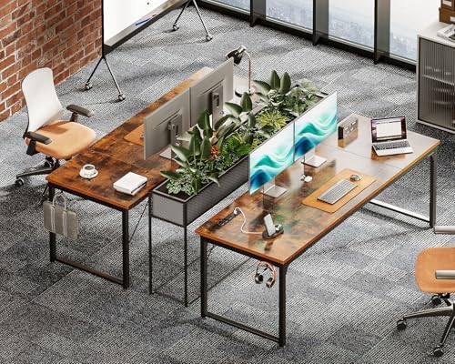 Coleshome 71 Inch Computer Desk with USB Ports  Large Office Desk  Long Study Student Writing Desk  Rustic Brown